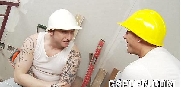  Group of two busty blondes and two hot bricklayers